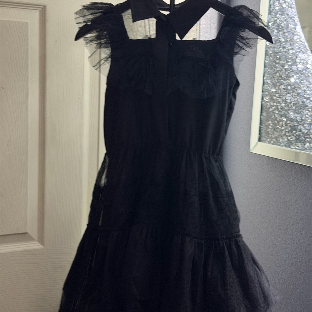 Girls' Black Tulle Ruffled Party Dress